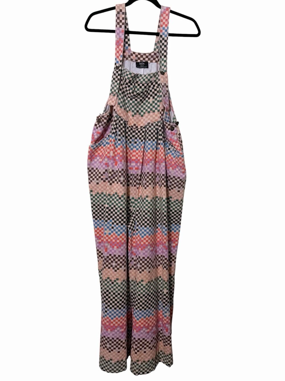 Dressed in LALA Big Feelings Oversized Denim Overalls in Grunge Rainbow Size M